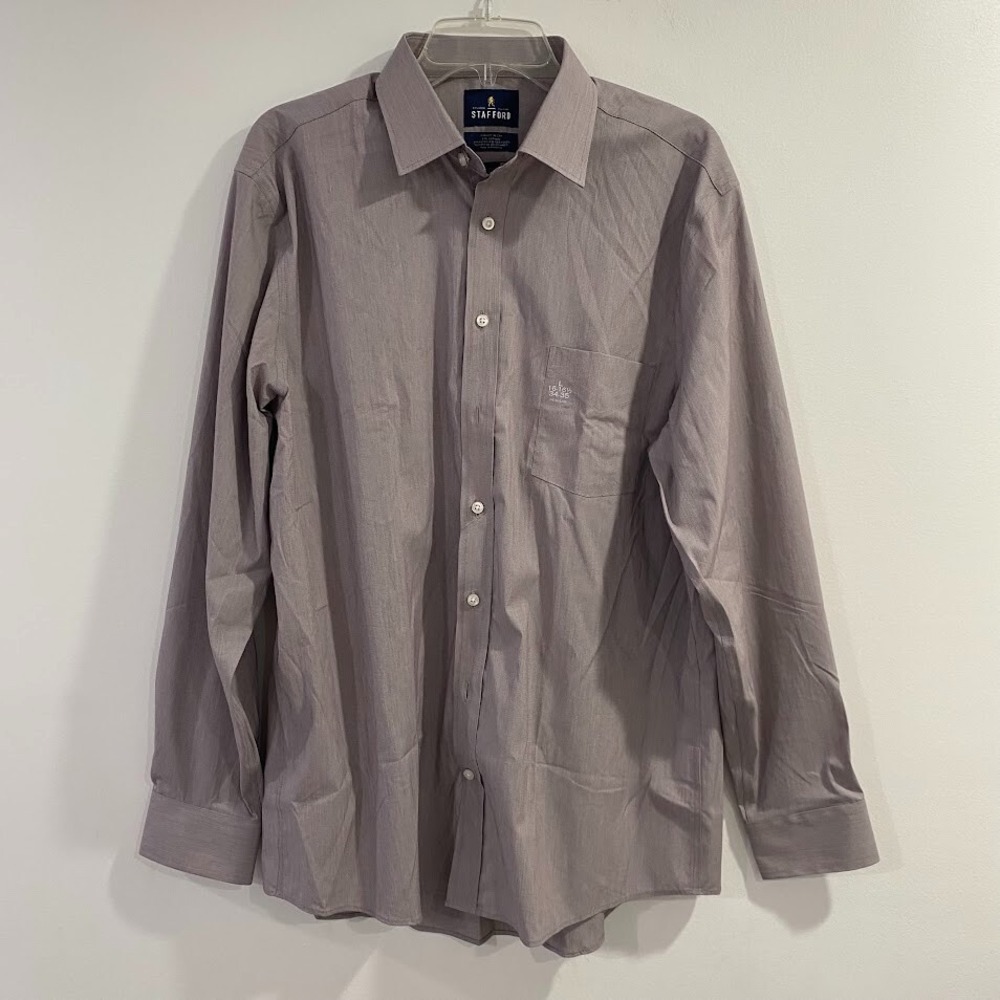 Stafford Easy Care Shirt Men Adult Size 16-16.5 34-35 Color Gray Long Sleeve NWT